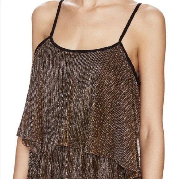 LOVERS + FRIENDS gold bronze open back micro pleat retro disco mini dress - Picture 2 of 9